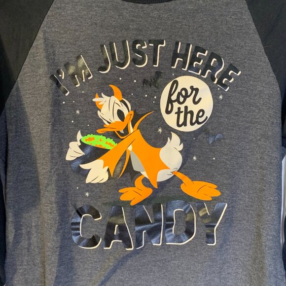Disney Parks Donald Duck Halloween Raglan TShirt Womens Size M Here for Candy - Picture 3 of 5